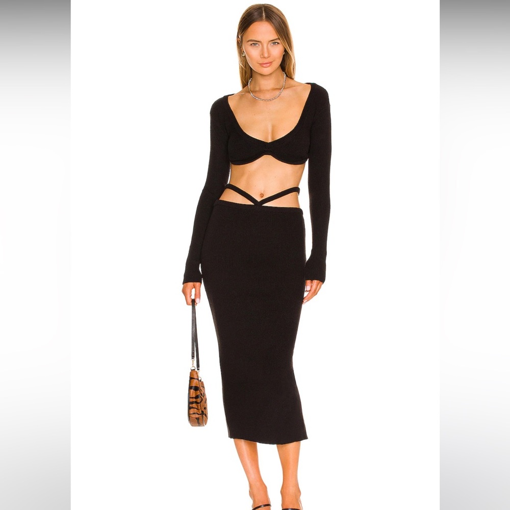 For Love And Lemons Mona Midi Skirt in Black